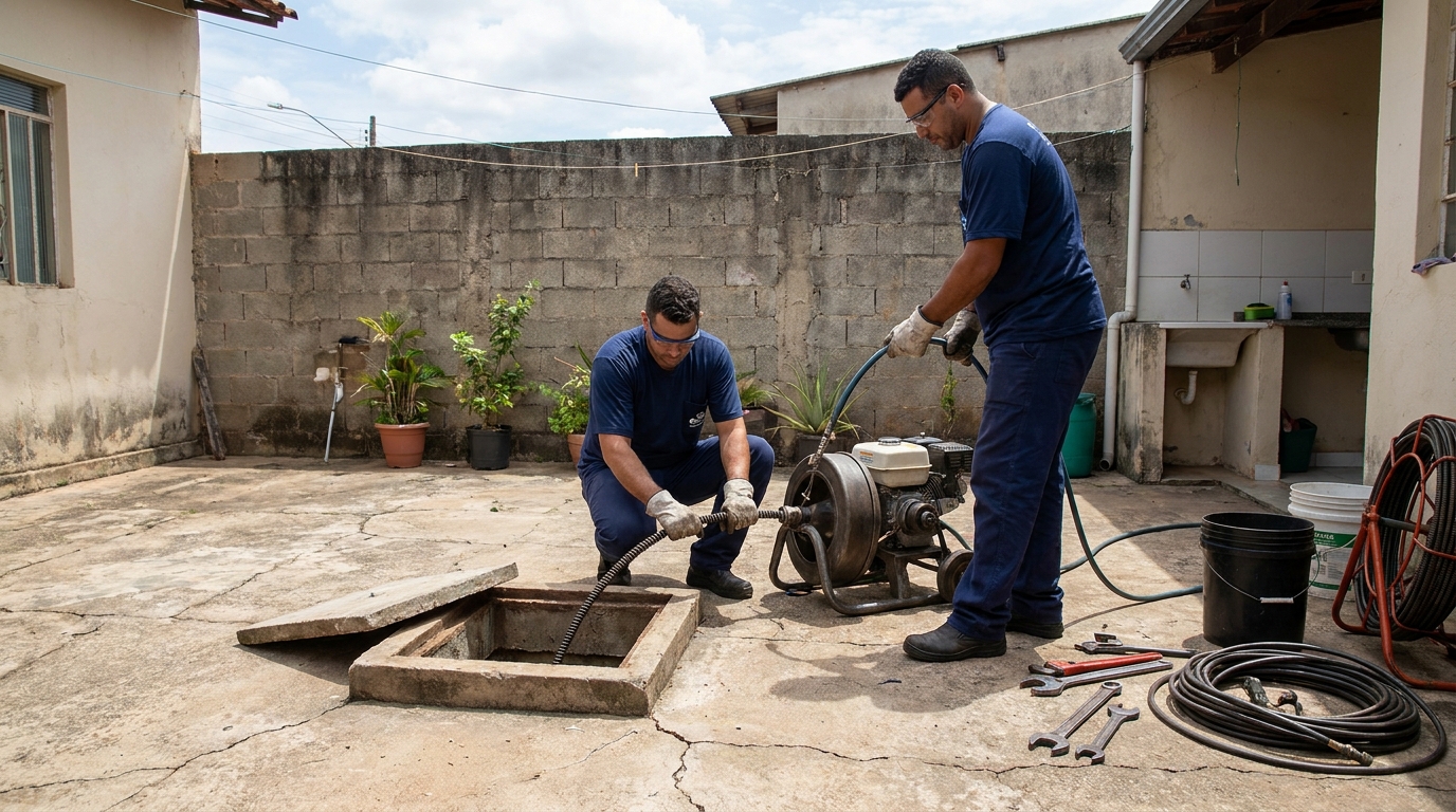 Desentupimento de esgoto residencial em Taboão da Serra‑SP