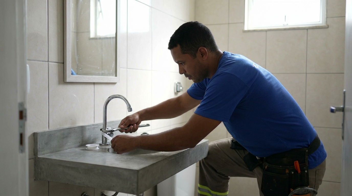 Encanador instalando torneira em Taboão da Serra‑SP